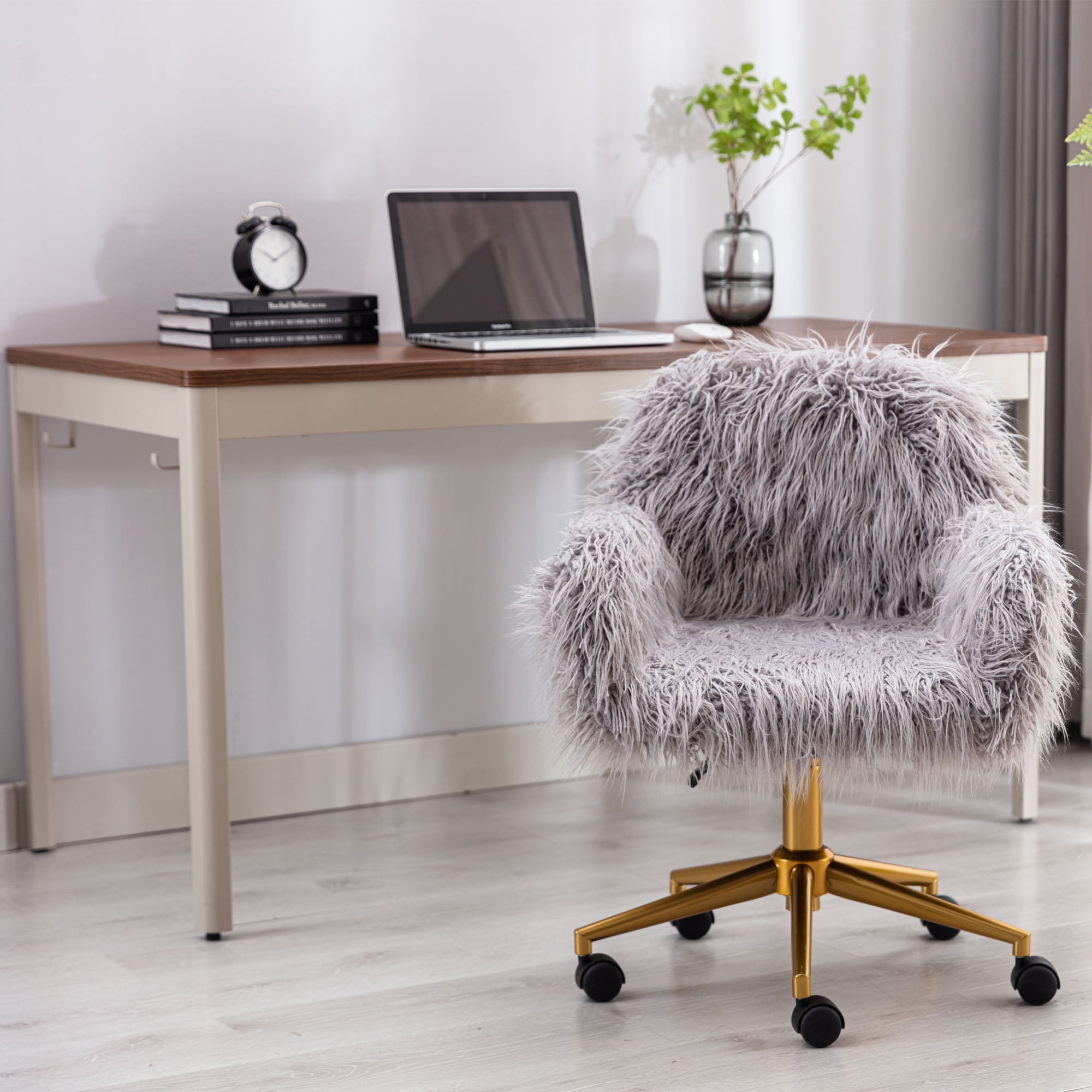 SYNGAR Cute Pink Fluffy Desk Chair for Teen Girl Kids, Home Office Computer  Desk Chairs with Wheels, Comfy Faux Fur Swivel Rolling Task Chair Vanity