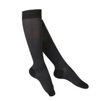 Touch Women's Knee High Compression Socks, 20-30 mmHg, Black Herringbone Pattern, Small
