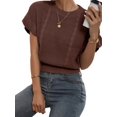thumbnail image 3 of Gynyvoja Women'S Ruffled Short Sleeve Round Neck Knitted Top Pullovers Sweater Dark Brown L, 3 of 6