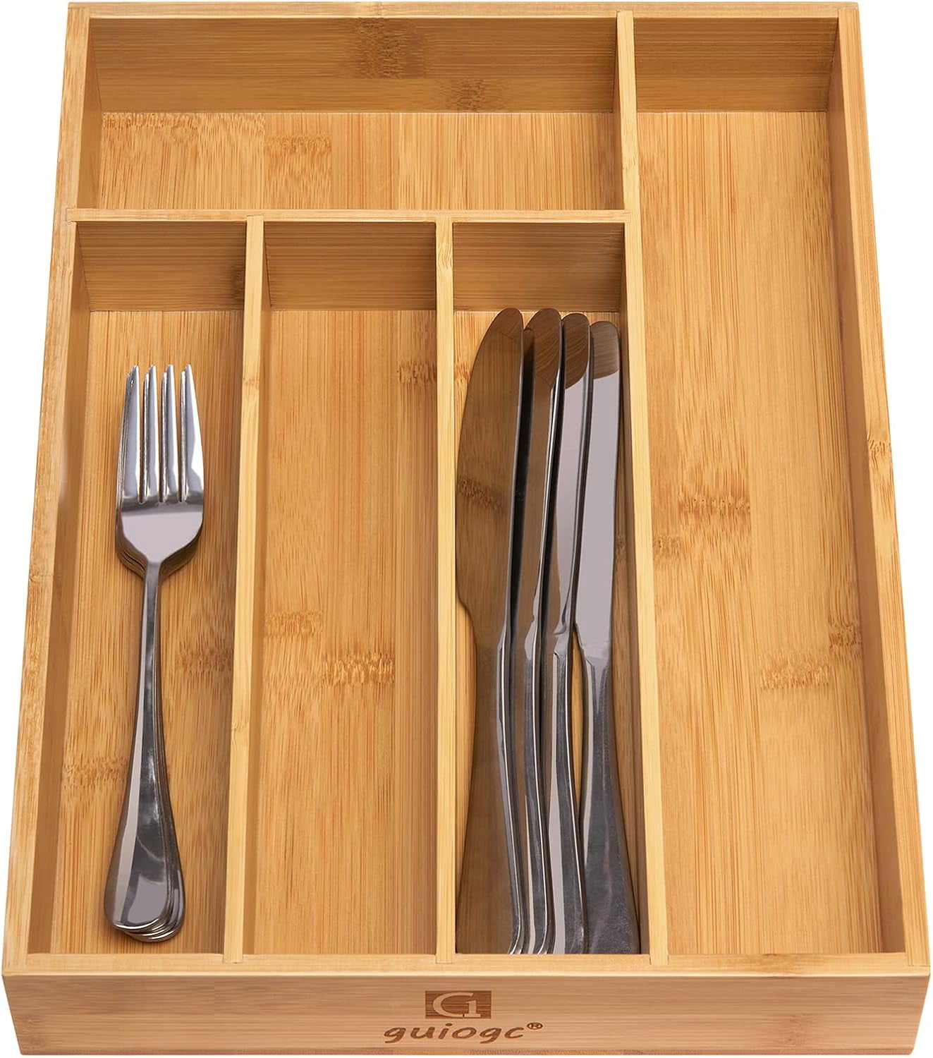 AP Kitchen Bamboo Silverware Drawer Organizer，Silverware Organizer and Cutlery Tray with Grooved Drawer Dividers for Silverware, Knives in Kitchen, Bedroom (5 Slot-Natural)