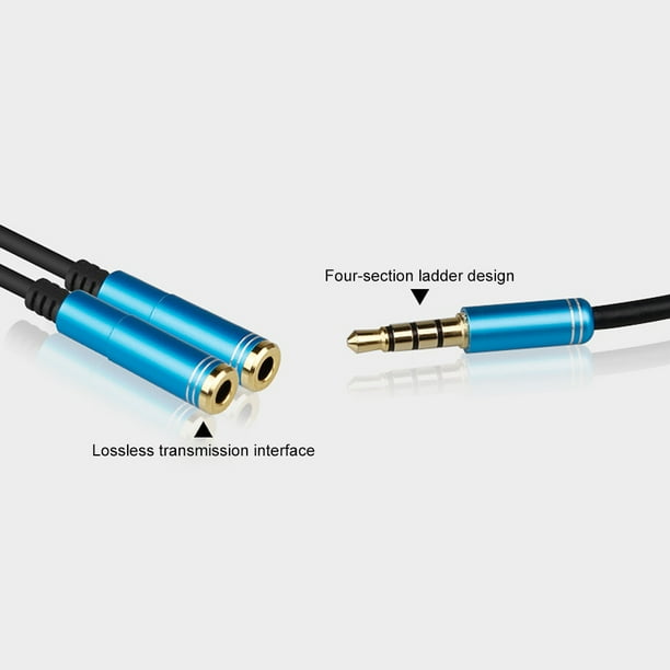 Cable divisor de audio de 3,5 mm macho de 3,5 mm a 2 puertos hembra de 3,5 mm con micrófono Adaptador de cable auxiliar de extensión de 3,5 mm