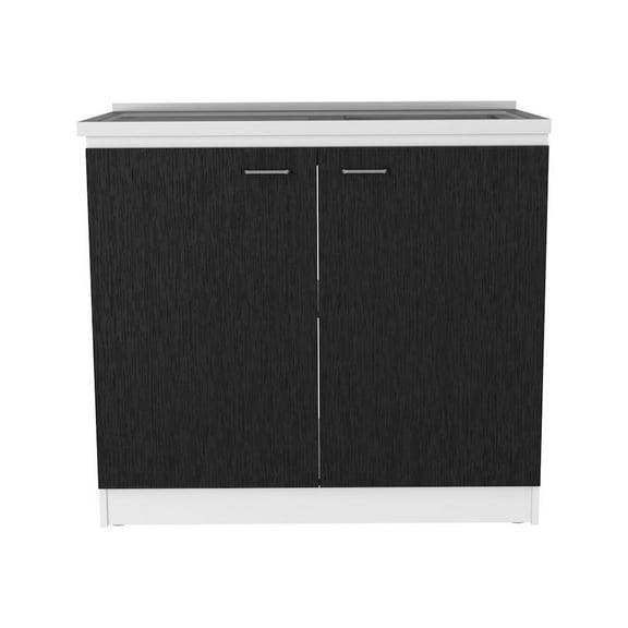 Napoles Utility Sink with Cabinet, Double Door, One Shelf White / Black