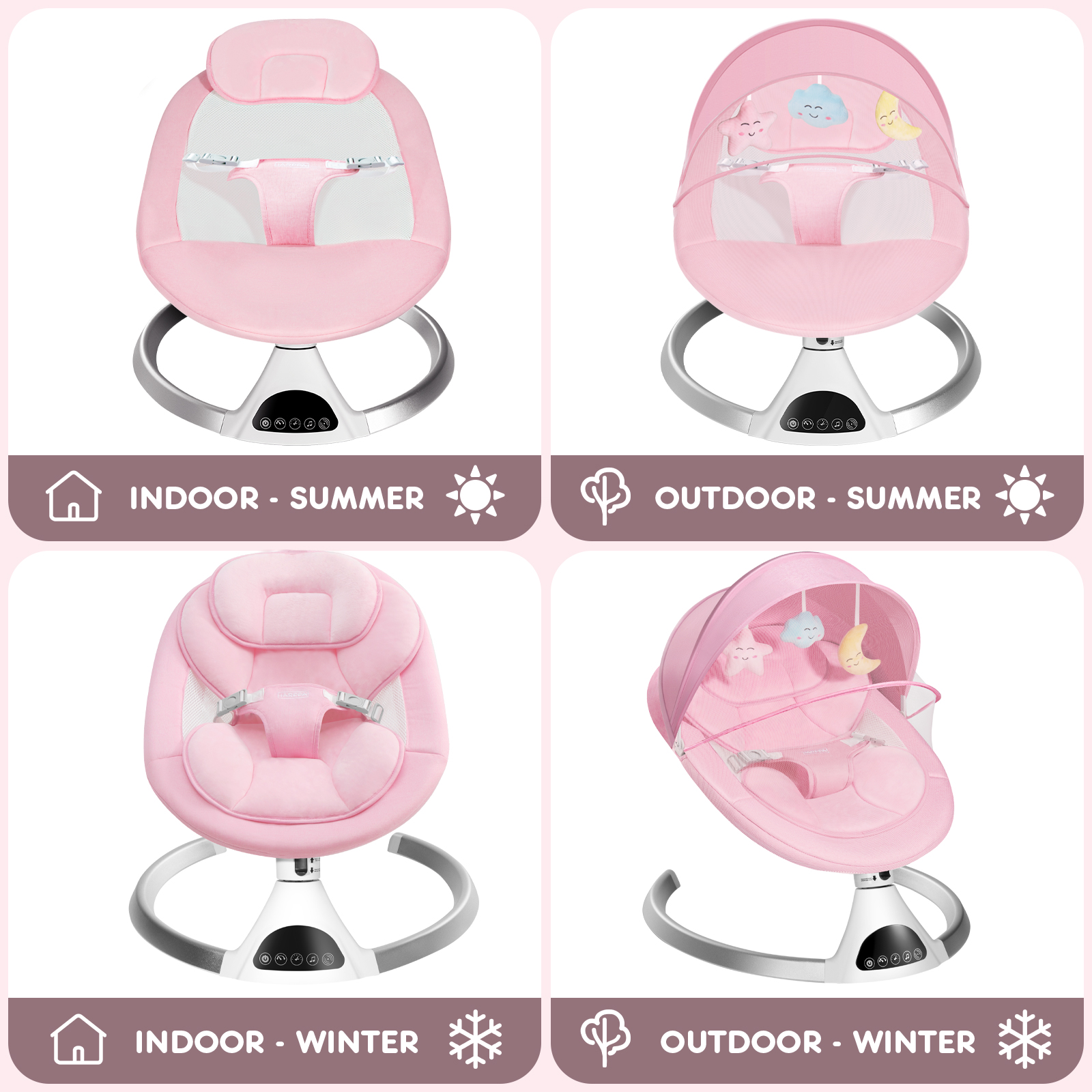HARPPA Electric Baby Swing for Infants with Remote Control, 5 Sway Speed, Pink
