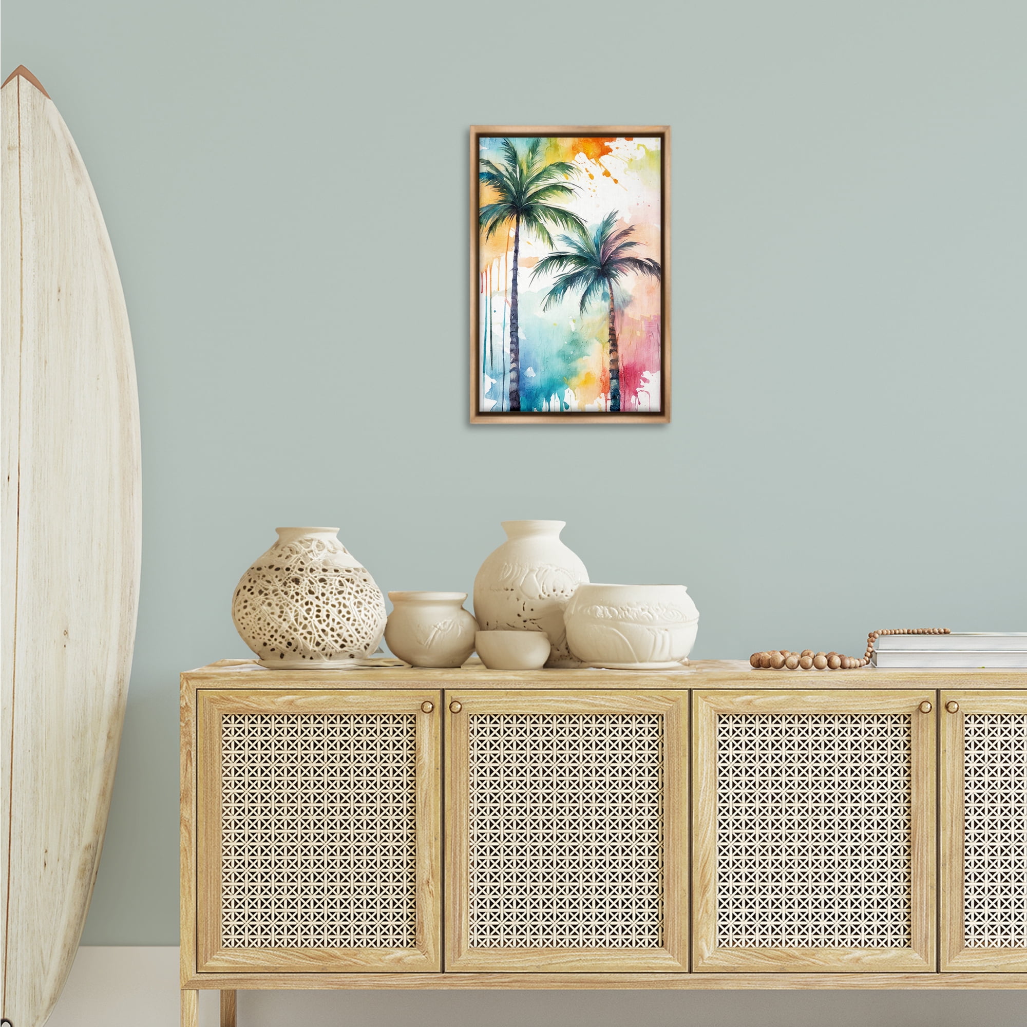 Stupell Industries Paint Splash Palms Botanical & Floral Painting Brown Floater Framed Canvas Art Print Wall Art, 17 x 25