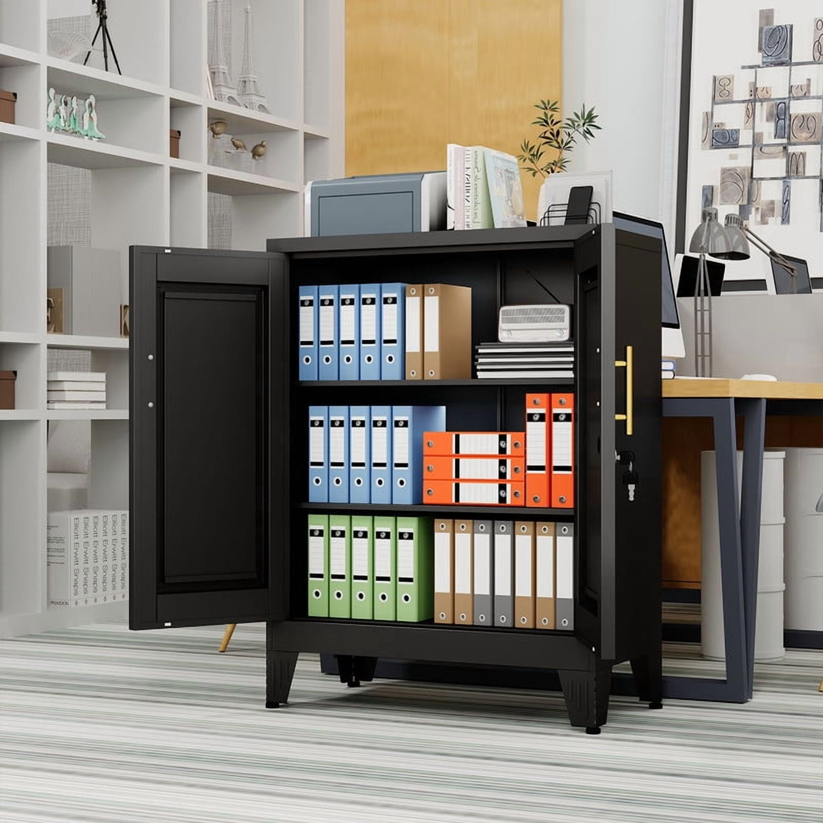 Erosoei Small Metal White Office Storage Cabinet with Shelves and Lock,Steel File Cabinet