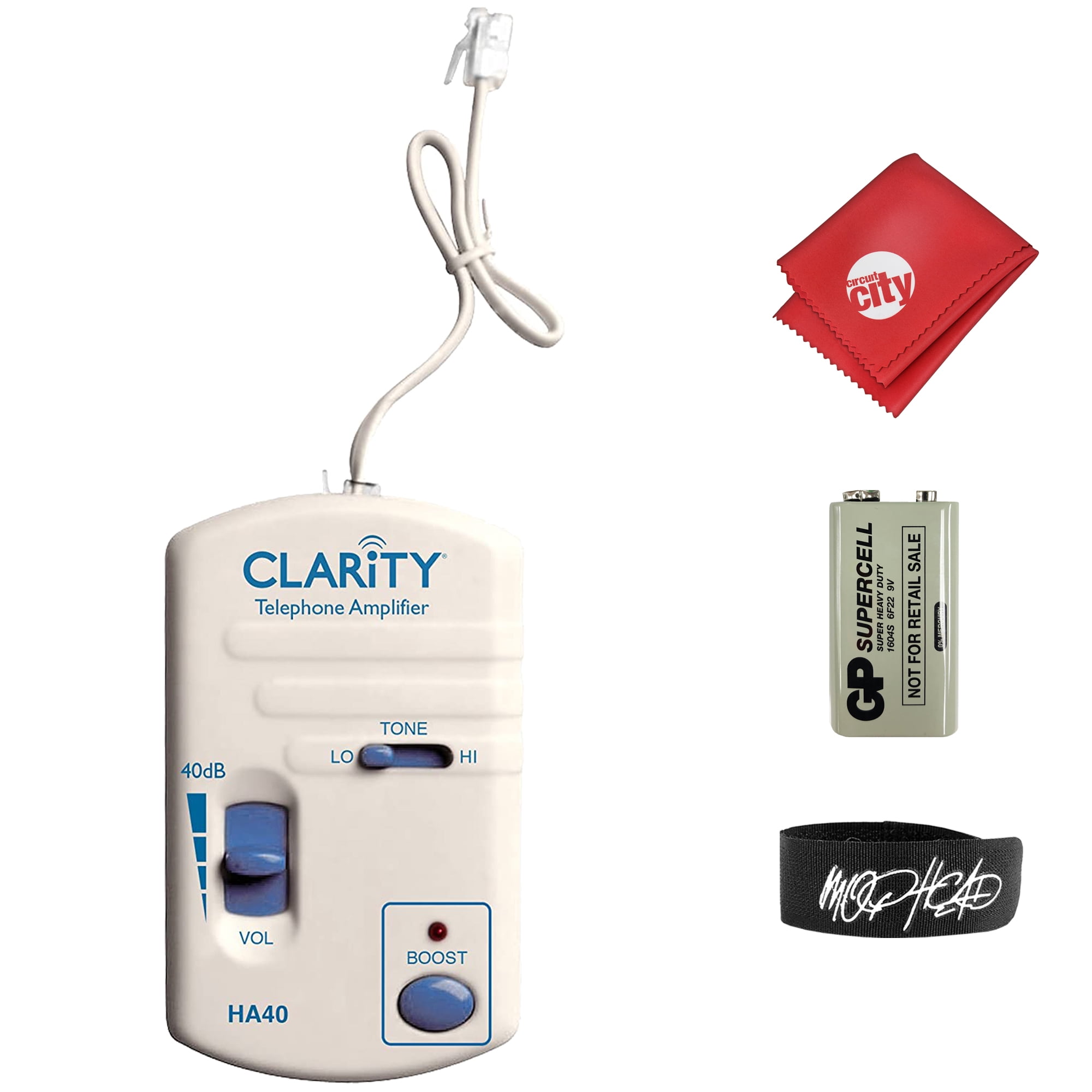 Clarity HA40 Portable Telephone Handset Amplifier Bundle with Cable Tie