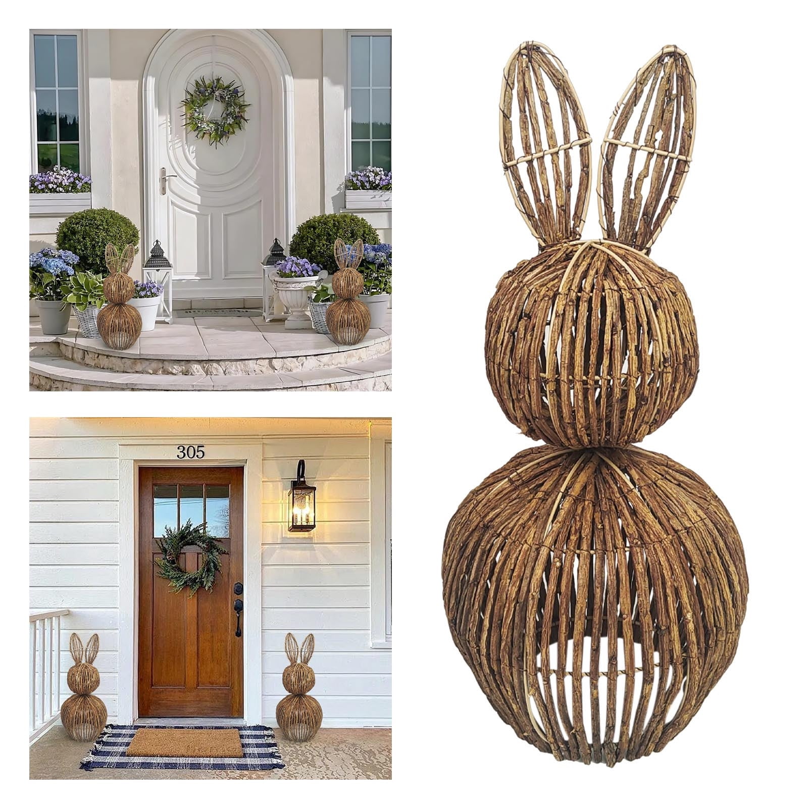 DagobertNiko Easter Natural Rattan Hand-Woven Bunny Easter Woven Basket Pastorals Decoration