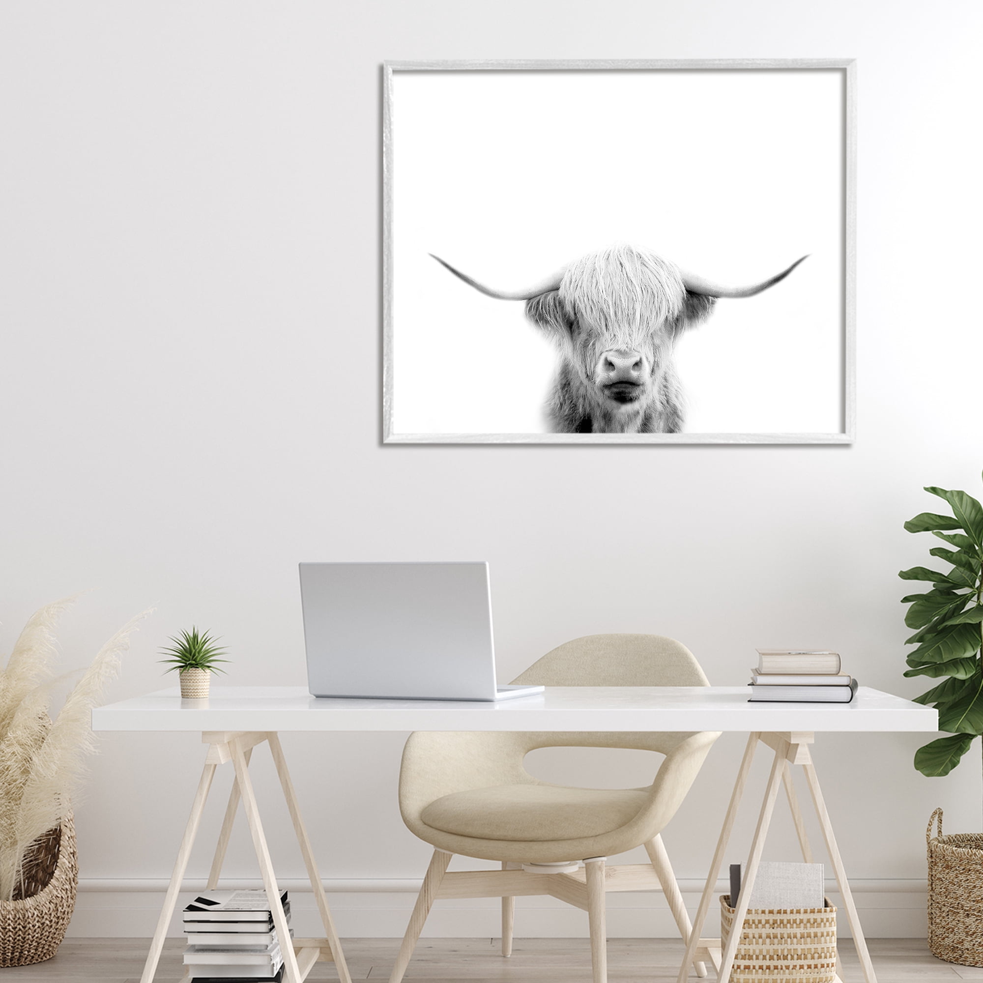 Stupell Industries Scottish Cow Portrait White Framed Giclee Art, design by Leah Straatsma