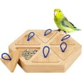 thumbnail image 1 of Comedero de madera para pájaros, comedero de plataforma de madera, comedero exterior de madera maciza para loros, perchas para pájaros, soporte para comedero, 1 of 6