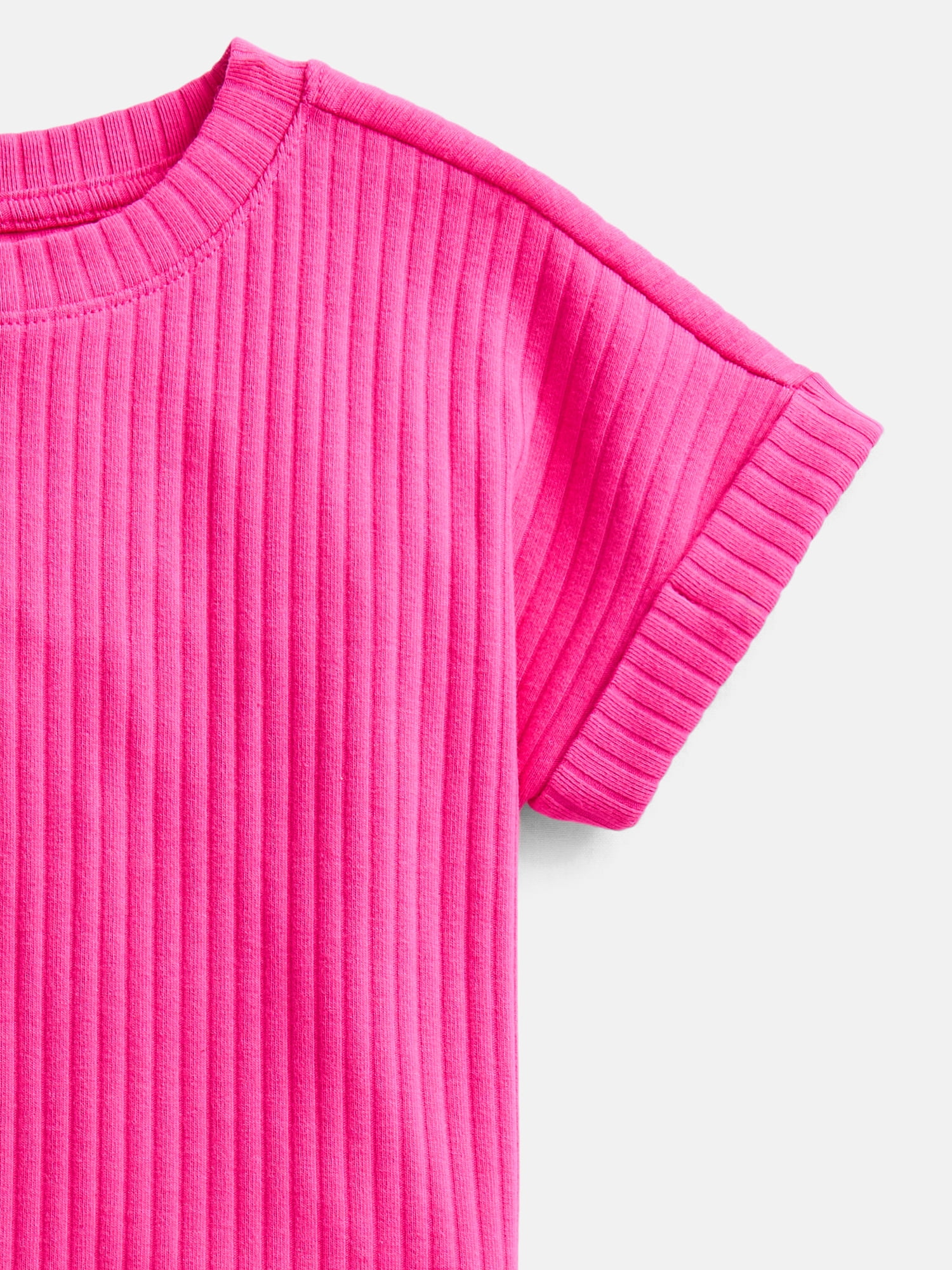 Wonder Nation Girls' Ribbed Knit Top with Short Sleeves, Sizes 4-18 & Plus