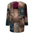 thumbnail image 4 of WTOBBY Women's Retro Style 3/4 Sleeve Round Collar Printed Blouse with Floral Design, Ladies Casual Top for Retro Look, Comfortable T-Shirt for Everyday Fashion,Brown M, 4 of 7