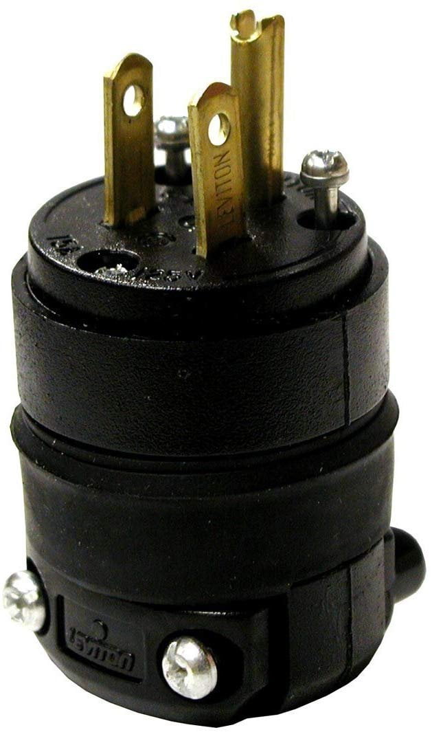 Leviton 515PR 15 Amp Rubber Plug Grounded 125 Volt, 10-Pack, Black, 10
