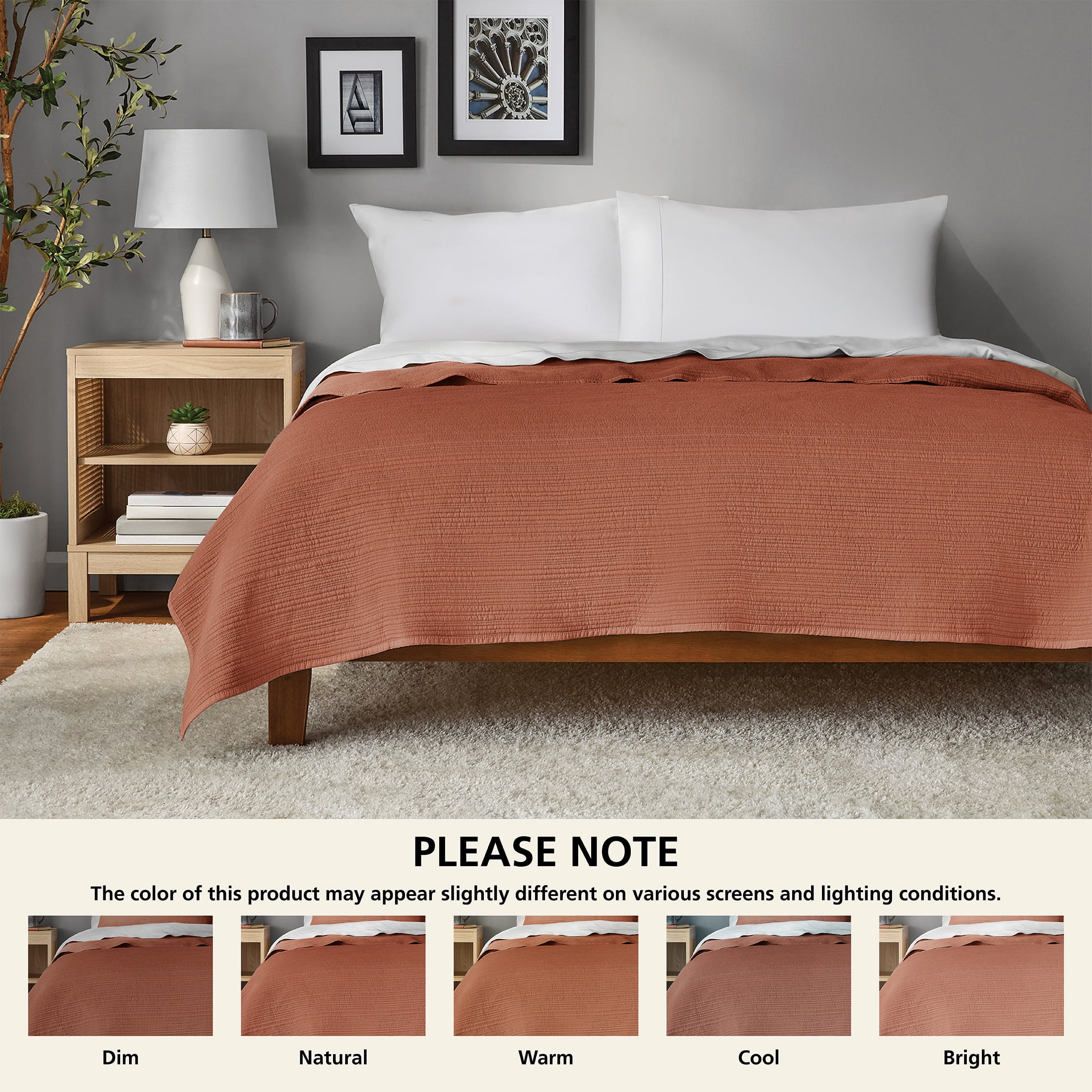 Mainstays Garment Washed Stripe Quilt, King, Terracotta Orange, Soft Microfiber Bedding