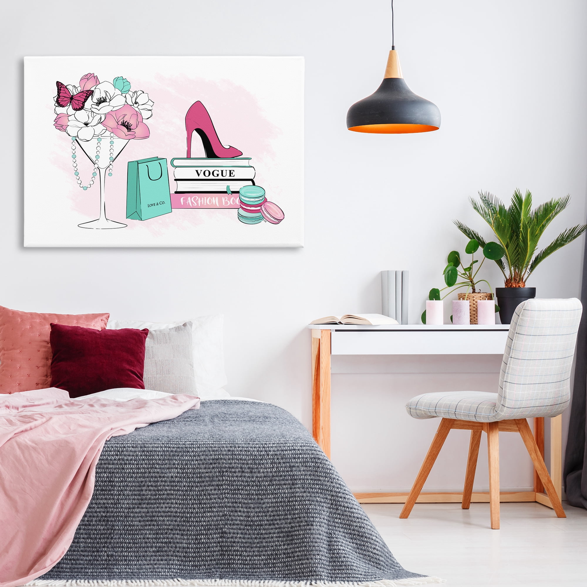 Stupell Industries Fashion Books Scene Fashion Painting Wrapped Canvas Art Print Wall Art, 45 x 30