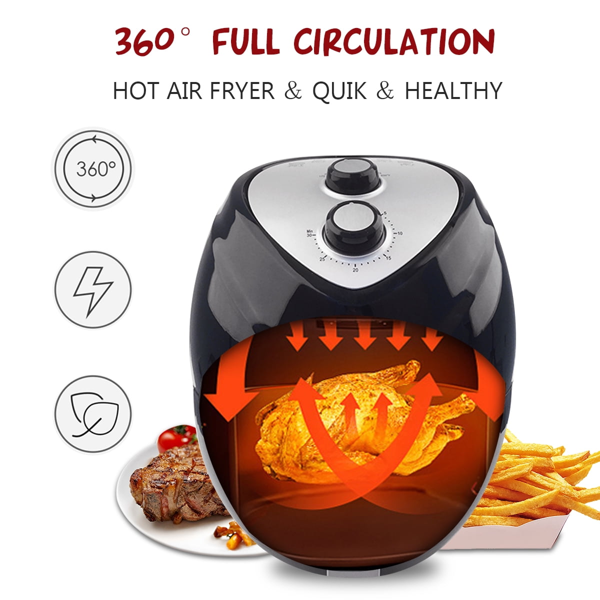 Kepooman 1500W 4.5L Airfryer, Hot Air Fryerrol, Electric Hot Air Fryers Oven, Fryer with Dual Control Temperature and Safe Basket，Black