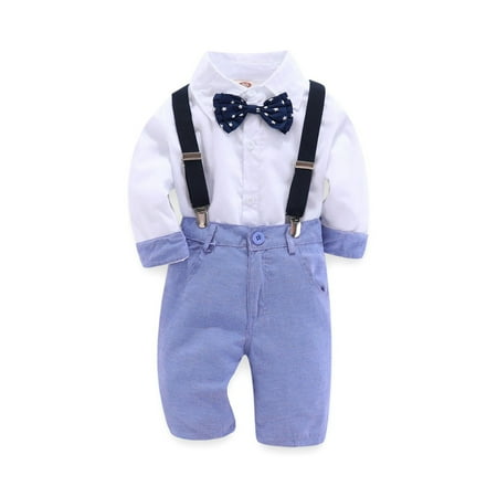 

QWERTYU Toddler Baby Child Children Kids Bow Tie Shirts and Suspender Pants Set Clothing Set Long Sleeve Outfits for Boy 2Y-7Y