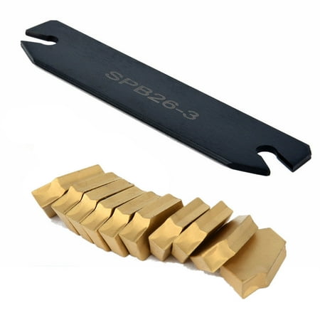 SENRISE SPB26-3 Cut-Off Blade Tool with 10 Cut-Off Grooving Inserts for Steel Semi-Finishing Gold