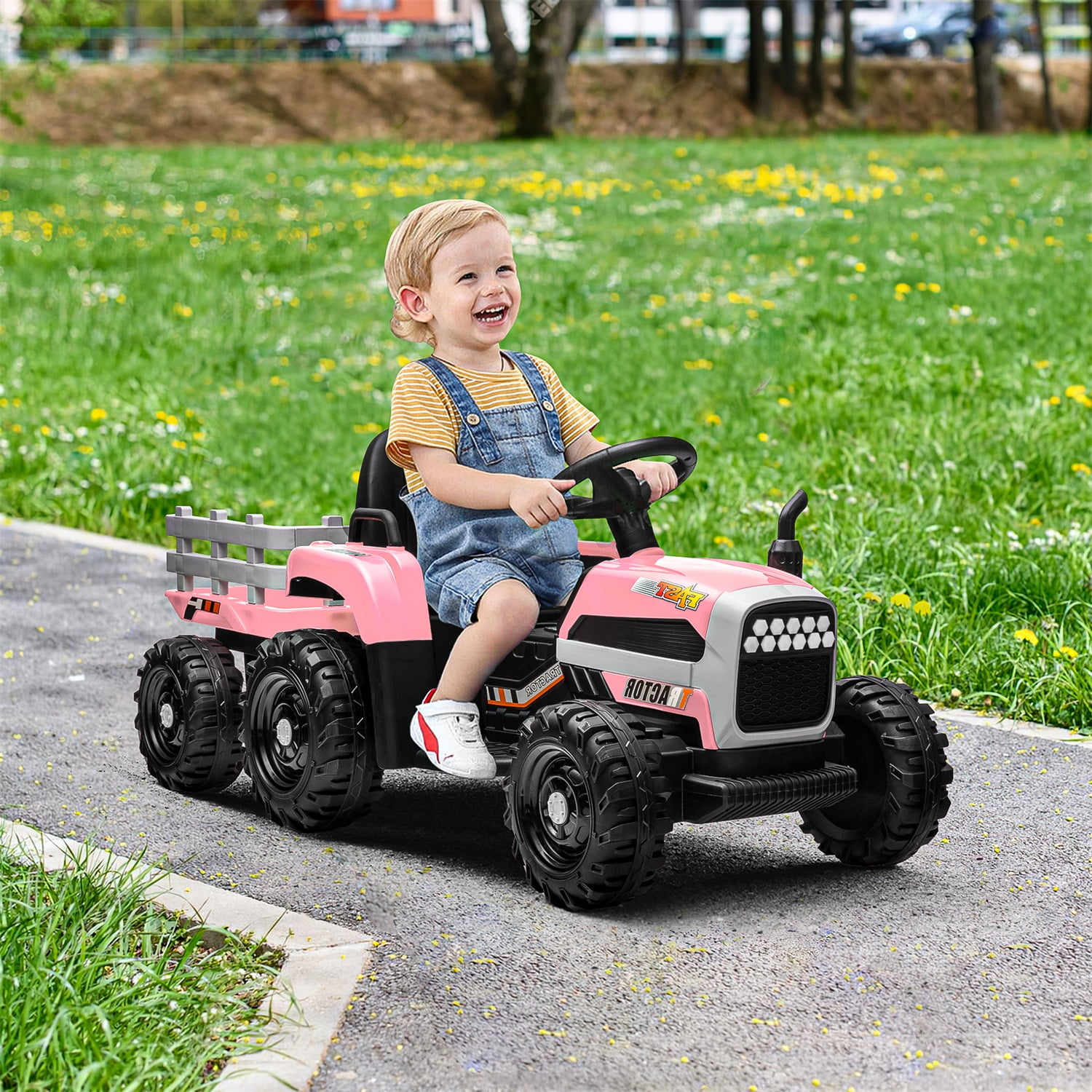CIPACHO 12V Battery-Powered Kids Toy Tractor with Trailer and 3-Gear-Shift Ground Loader Ride On with USB&Bluetooth, Pink CIPACHO 12V Battery-Powered Kids Toy Tractor with Trailer and 3-Gear-Shift Ground Loader Ride On with USB&Bluetooth, Pink