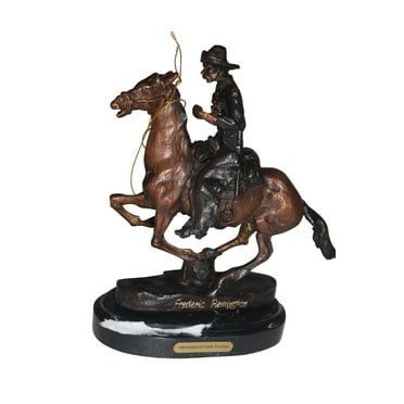 Trooper of the Plains Bronze Statue by Remington - Size: 8"L x 3.5"W x 9"H.