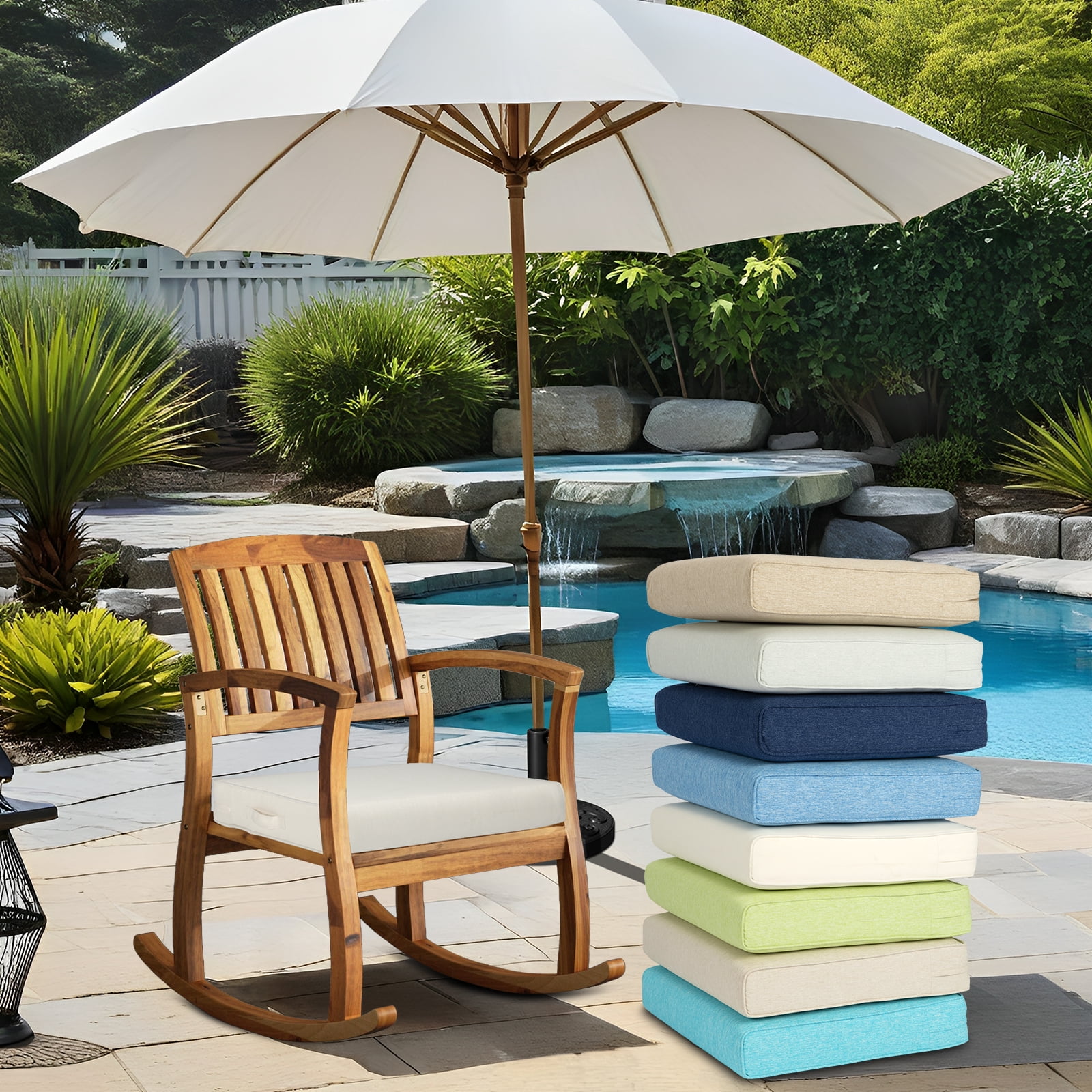 BPS Outdoor Chair Cushions Set of 2, 19" x 19" Water Resistant Outdoor Seat Cushions for Patio Furniture Dining Chair Pads Replacement, Ivory