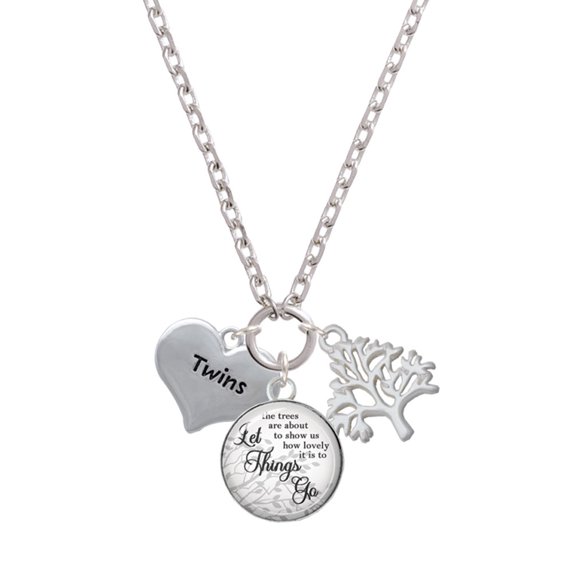 Delight Jewelry Twins Heart with Two Pair of Baby Feet Let Things Go Fall Zoey Charm Necklace, 28"