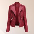 thumbnail image 1 of Chaqueta Mujer Biker Bolsillos PU Tallas grandes Moto Coat Traje de calle Ygjytge Rojo T S para Mujer, 1 of 9