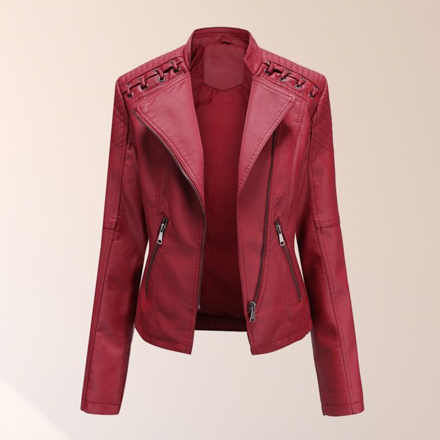 Chaqueta Mujer Biker Bolsillos PU Tallas grandes Moto Coat Traje de calle Ygjytge Rojo T S para Mujer