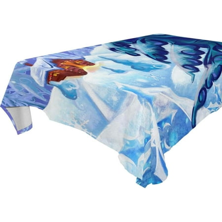 SKYSONIC 60"x60" Square Tablecloth with Ice and Snow House Prints, Anti-Wrinkle and Smooth Table Cloth for Kitchen/Home/Dinning Wedding Decoration