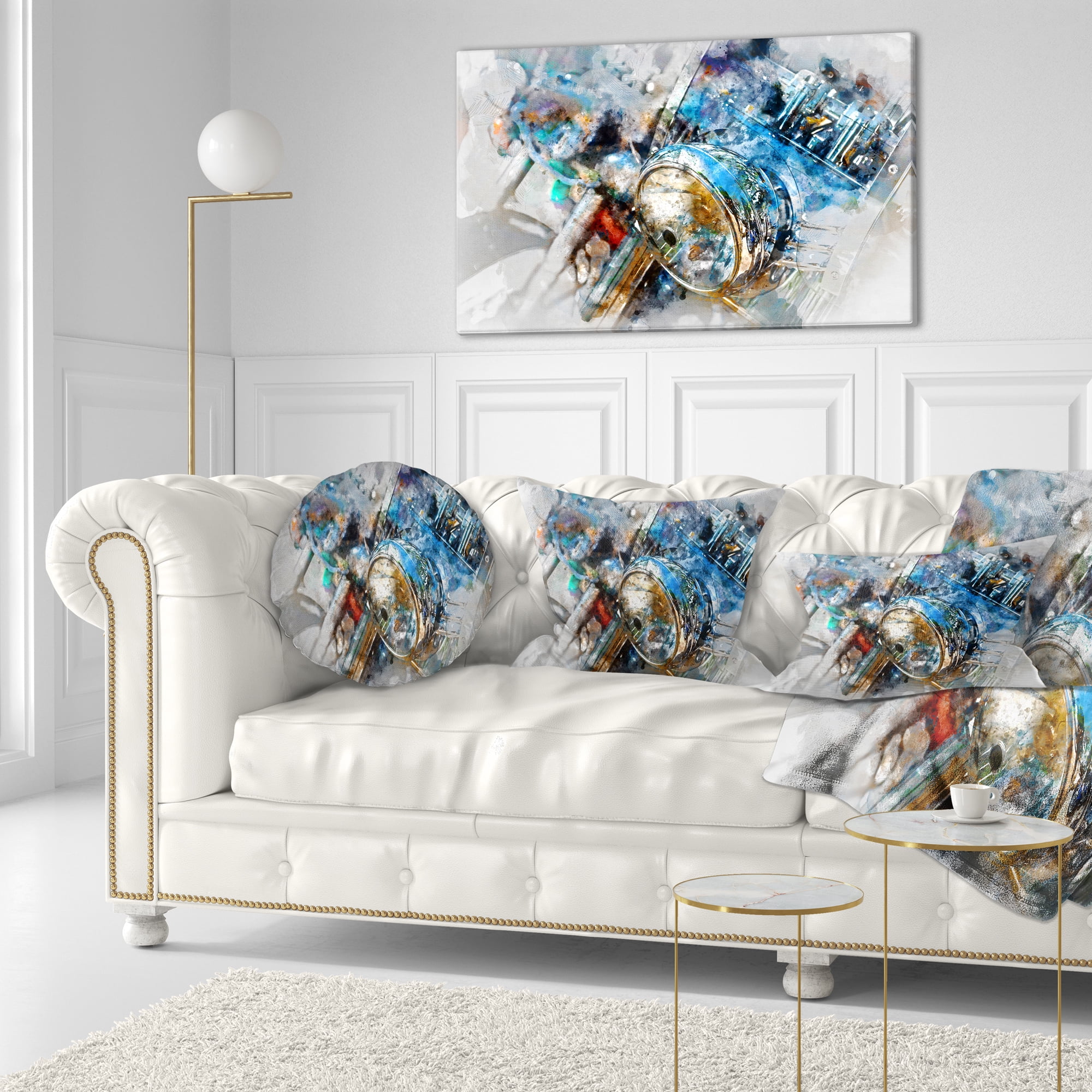 Designart Motorcycle Headlight Watercolor - Contemporary Throw Pillow - 12x20