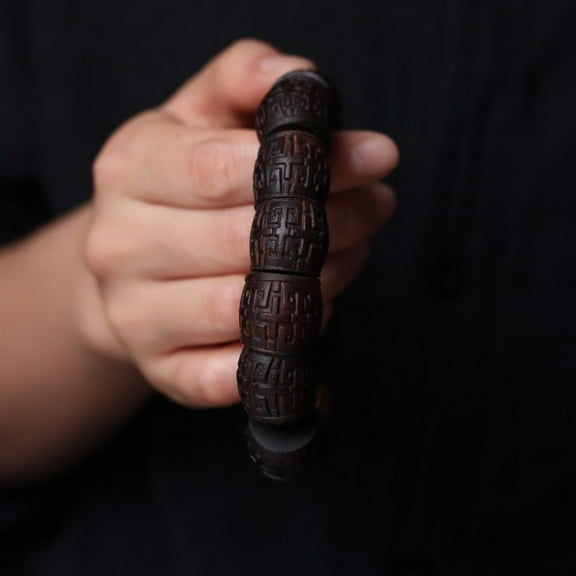 Agarwood Pixiu Bead Bracelet Carved Mala Strand Lucky Amulet Handmade Spiritual Gift for Men