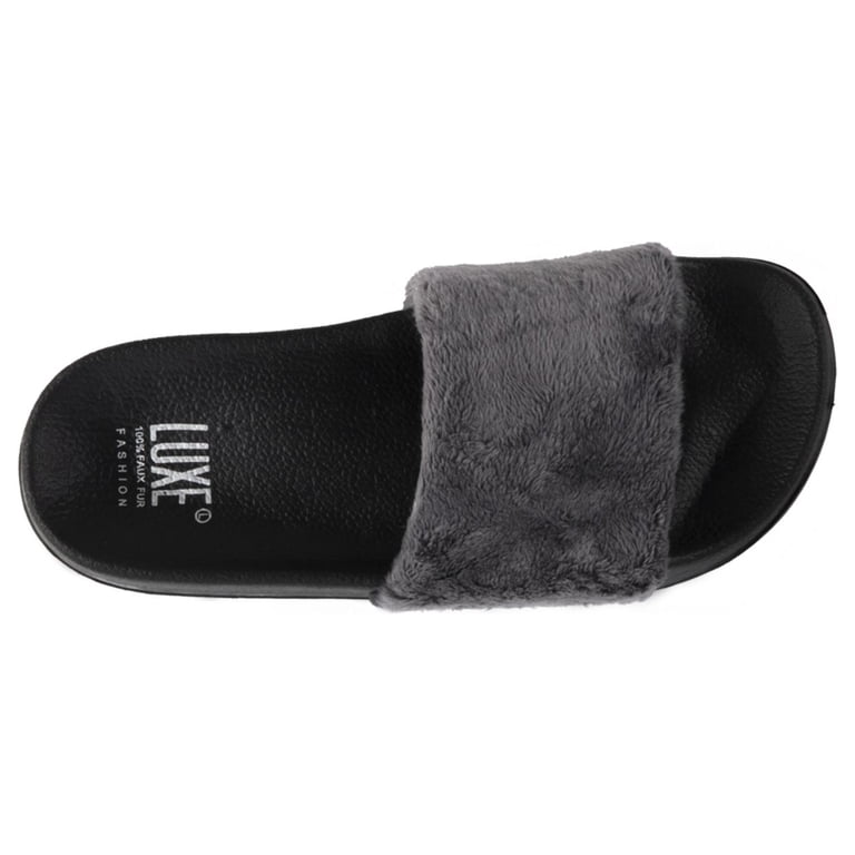 FAUX SHEEPSKIN FUR SLIDES - GREY W/BLACK SOLE SIZE 9/10  display picture 3