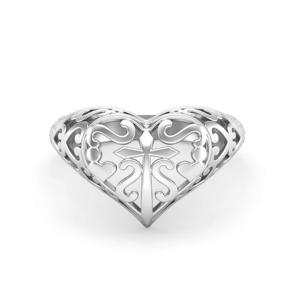 Mooneye 925 Sterling Silver Filigree Christian Cross Dainty Heart Women Valentines Day Gifts Ring