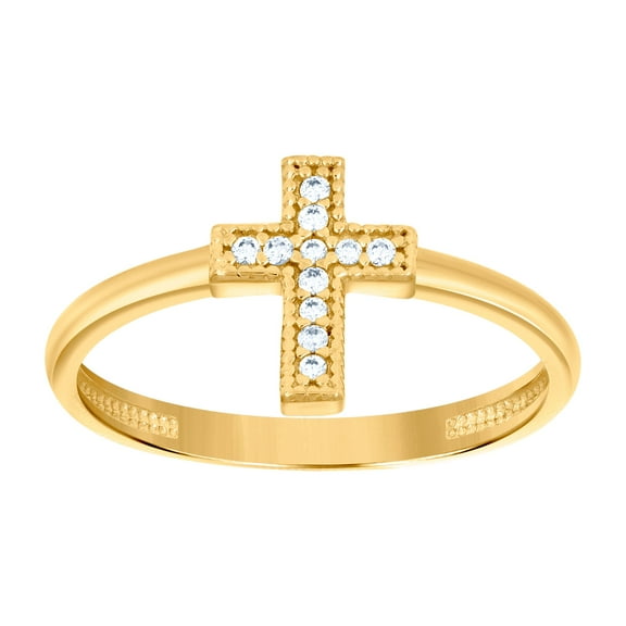 14k Yellow Gold Womens Cubic Zirconia Cross Religious Ring 9.6mm Wide Ring for Women - 1.4 Grams