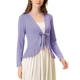 thumbnail image 4 of INSPIRE CHIC Women's Tie Front Long Sleeve Ruffled Hem Open Front Knit Cardigan L Light Purple, 4 of 7