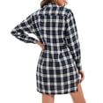 thumbnail image 4 of Nuevo otoño mujer camisa de tartán a cuadros de gran tamaño botones bolsillo cuello vuelto manga lar Meterk XX-Large, 4 of 7