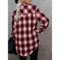 thumbnail image 4 of Camisa a cuadros para mujer, manga larga, cuello de solapa, camisa informal holgada con bolsillos en el pecho para uso diario, oficina, escuela, rojo, XXL, 4 of 6