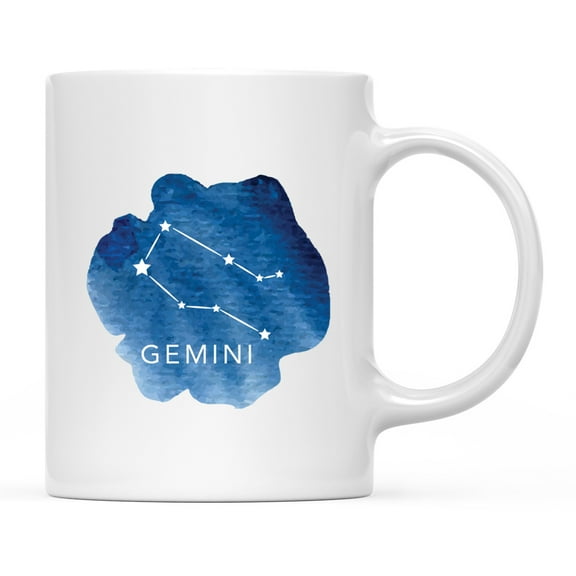 Koyal Wholesale Zodiac Blue Watercolor Ceramic Coffee Mug, Gemini