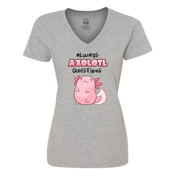 Inktastic Always Axolotl Questions Cute Curious Axolotl Women's V-Neck T-Shirt