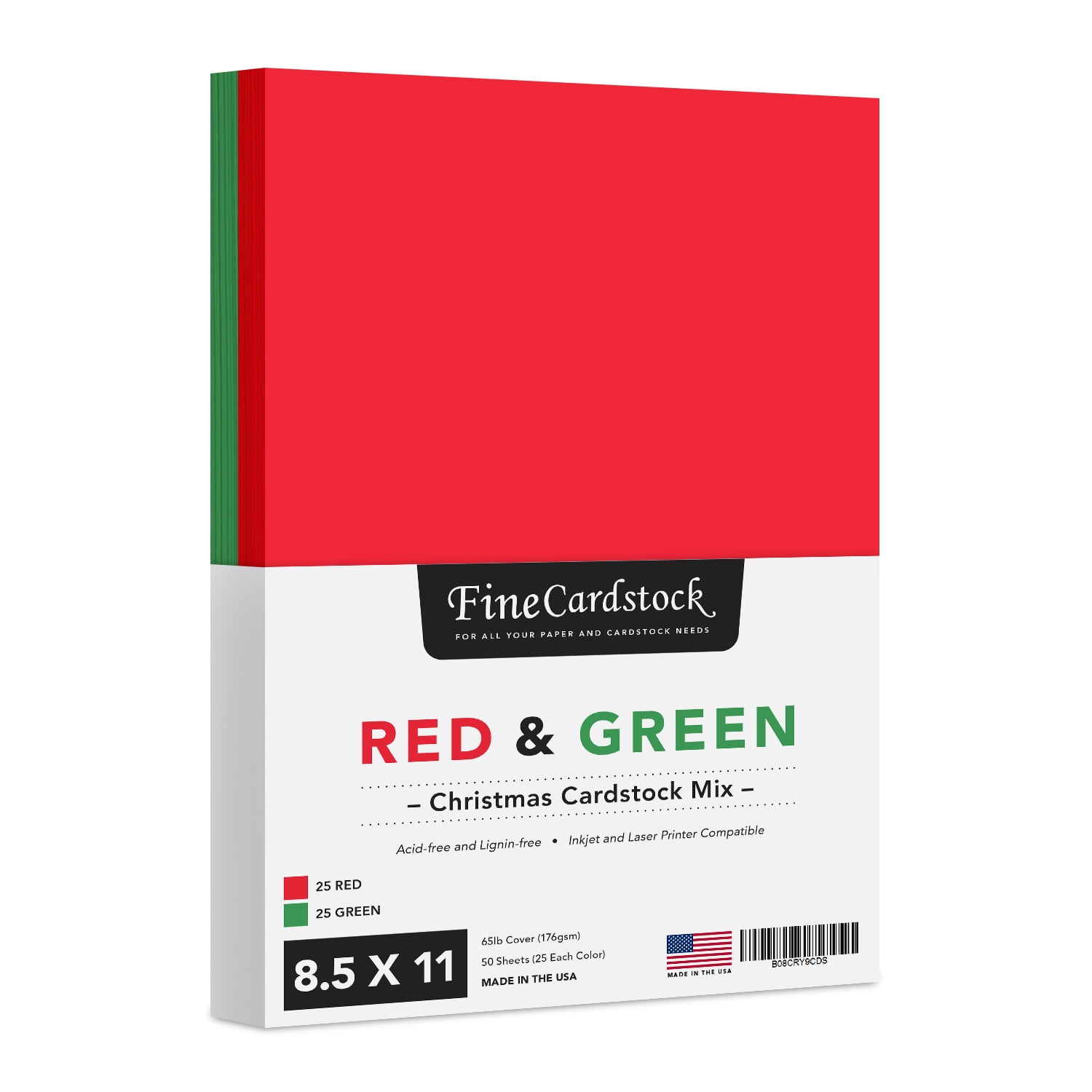Christmas Colored Card Stock Paper, Red, Green & White 8.5 x 11 Cards