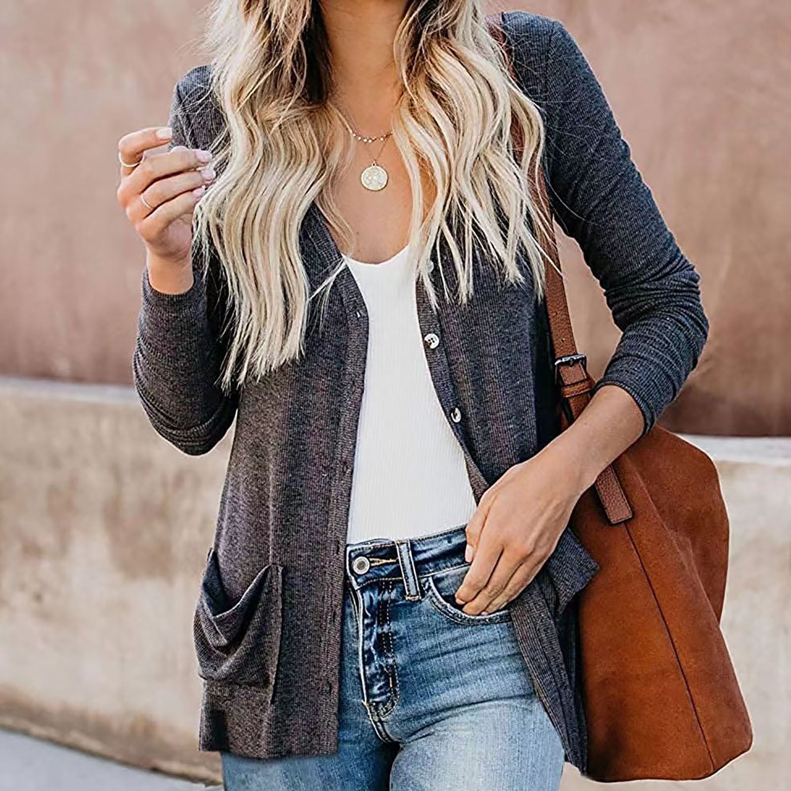 Womens Fashion Casual Open Front Solid Color Cardigans Sweaters Ribbed Thin Coats Jackets Outerwear with Pockets - image 5