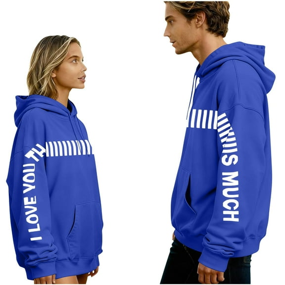 I Love You This Much Couples Hoodies Matching Outfits for Couples Cute Graphic Funny Oversized Pullover Drop Shoulder Sweatshirts with Pocket