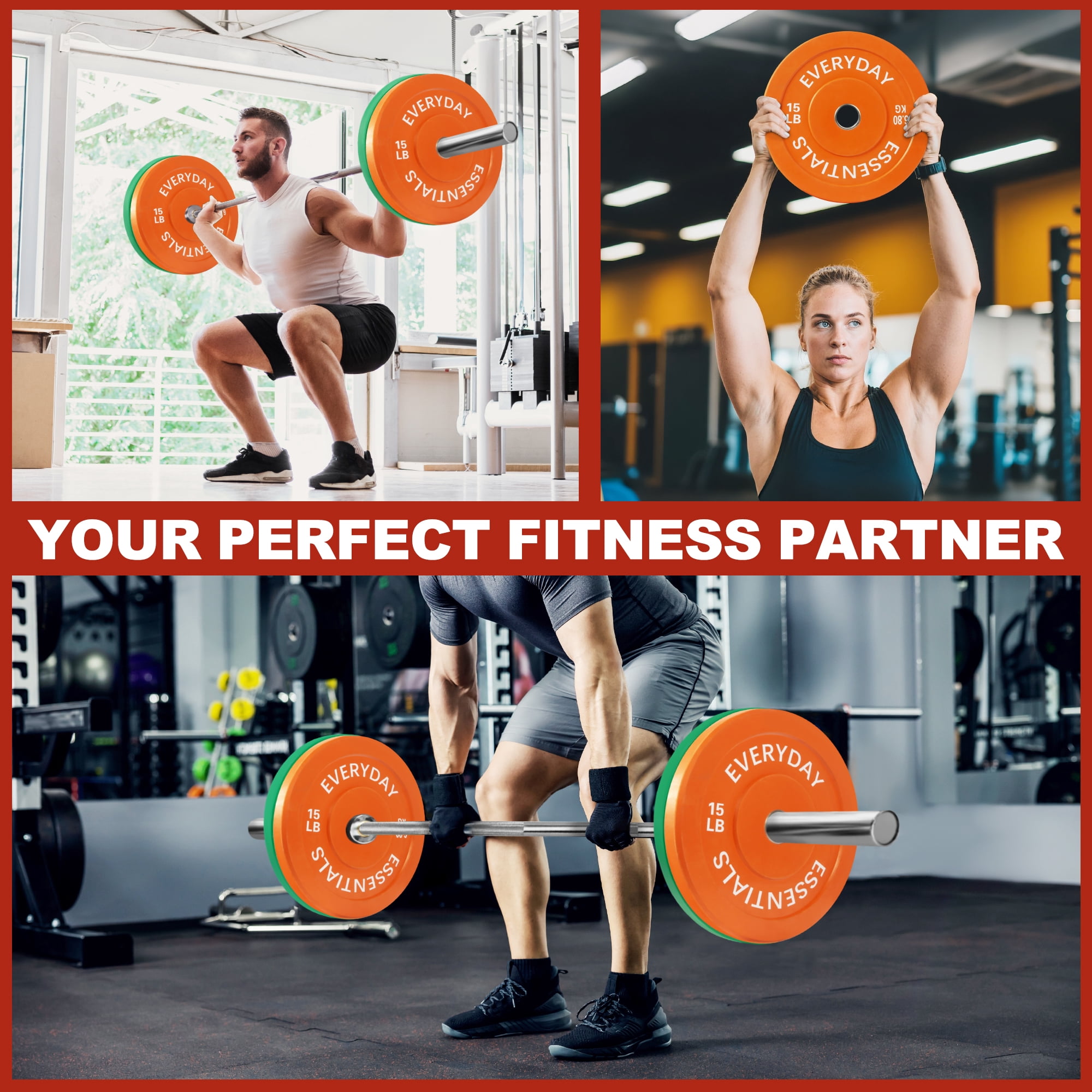 FlexWave 2-Inch Olympic Bumper Weight Plate Set，with Steel Hub, Multicolored, Multiple Sizes, for Strength Training & Home Gym