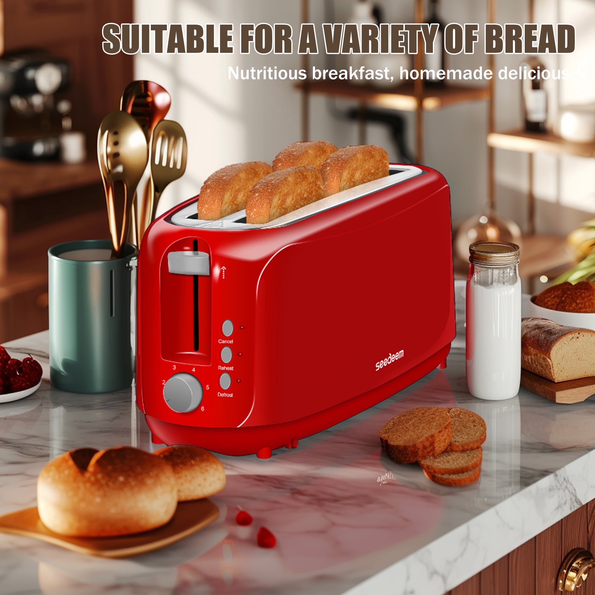 Toaster 4 Slice, Digital Stainless Toaster for Bagel, Defrost, Reheat, Dual Control, Removable Crumb Tray
