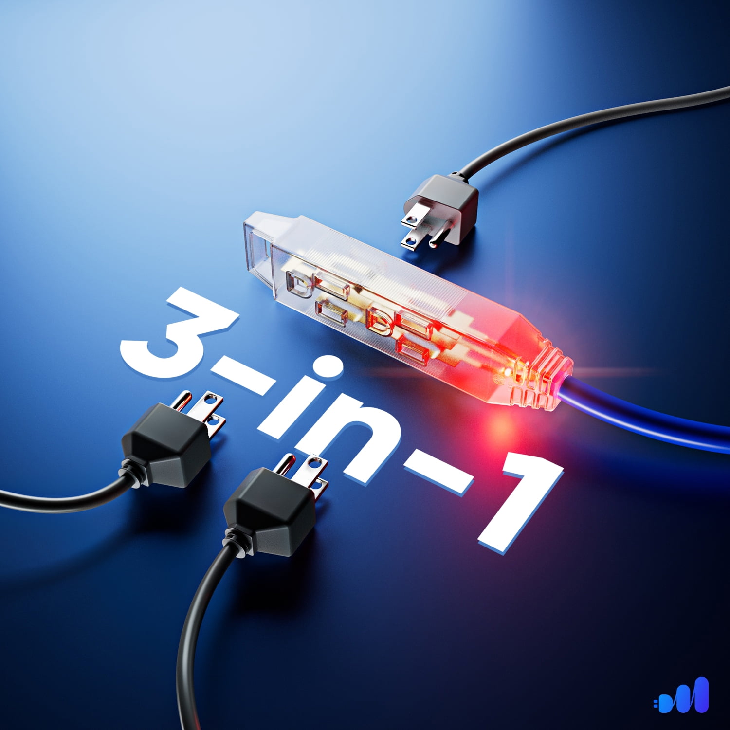 Extension Cord 15 ft, Extension Cord with Multiple Outlets and Lit Ends,16 Gauge (Blue) ETL Listed
