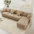 thumbnail image 3 of Newest Boucle Fabric Convertible L Shape Sectional 4-seater Sofa Couch,Distinctive Shell-shaped Armrests,Removable Ottoman,Cylindrical Legs Wrapped,Self-fabric,Coffee Color, 3 of 17