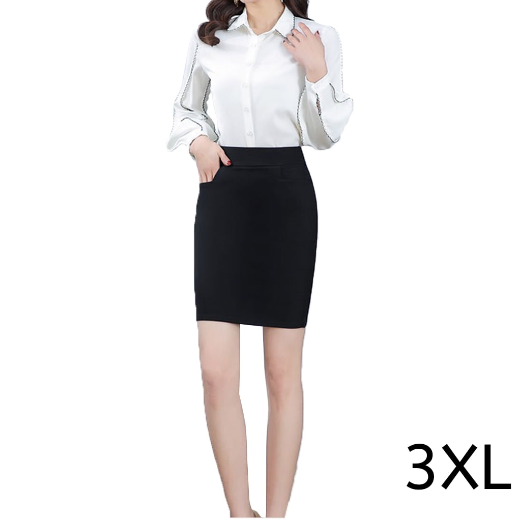 Ladies Office Knee Length Pencil Skirt Slim Soft Student Interview Suit Clothes Breathable Banquet Work Anti Glare Stretch Bodycon Skirts Female Women
