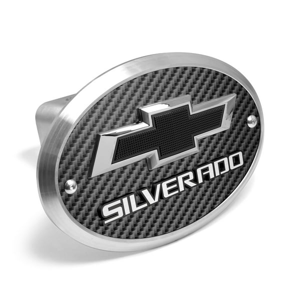 Chevrolet Silverado 3D Logo on Carbon Fiber Look Oval Billet Aluminum 2 inch Tow Hitch Cover