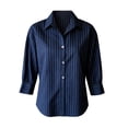 thumbnail image 4 of Button Down Shirts for Women Slim Thin Striped Single Breasted Button Long Sleeve Shirt Summer Tops, 4 of 4