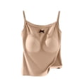 thumbnail image 3 of Tank Tops for Women Built in Bra Backless Basic Double Lined Summer Spaghetti Strap Sleeveless Cami Workout Shirts with Molded Cups and Adjustable Straps Beige L, 3 of 8