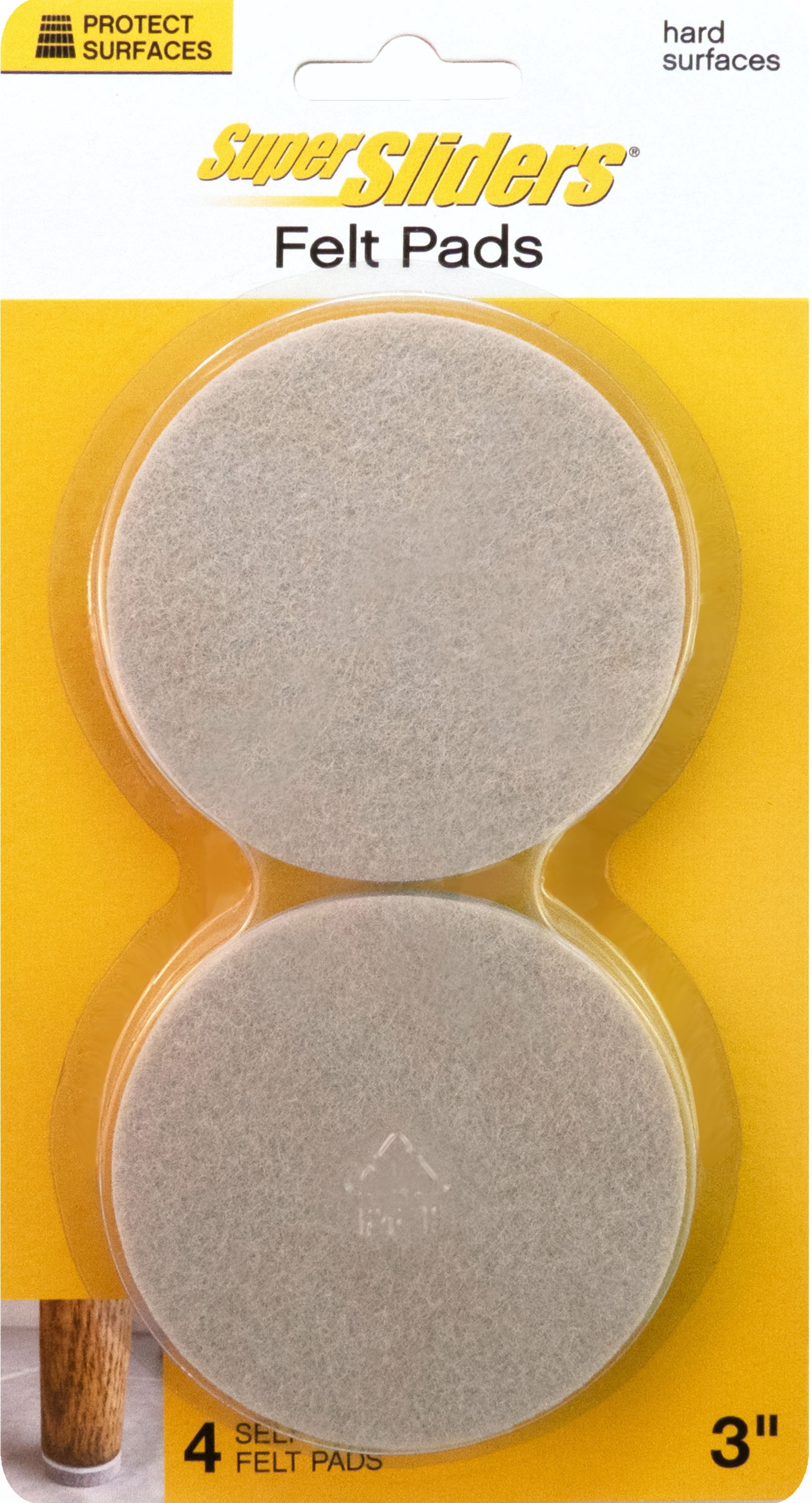 Super Sliders 3 inch Round Self-Stick Felt Furniture Pads, Beige, 4 Pack